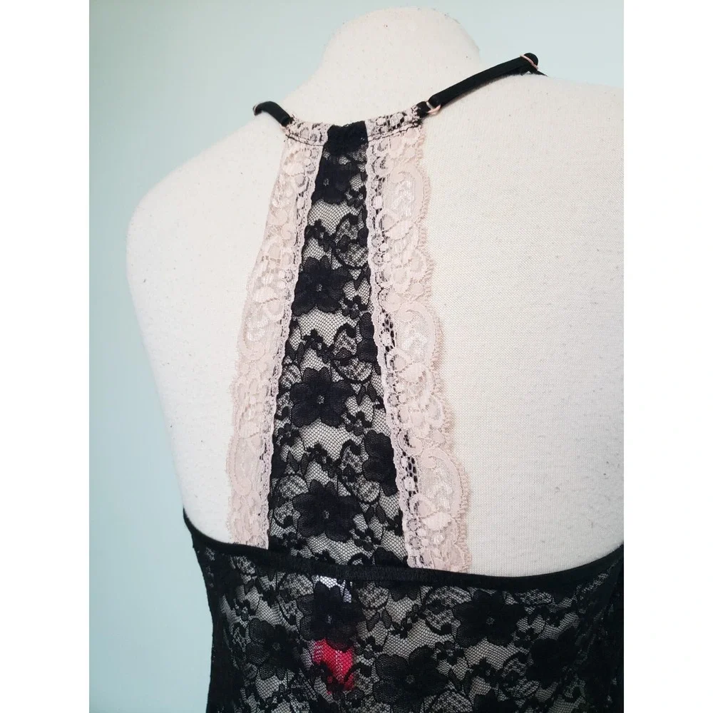 Cosmopolitan Women L Slip Dress Lingerie Pink Sheer Lace Mesh Y2K Racerback Sexy